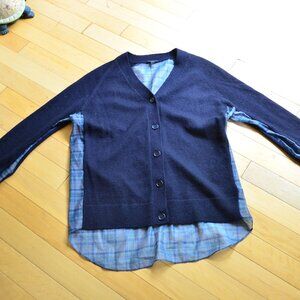 COS Cardigan Womens Large Wool Blend Navy Blue Check Oversized